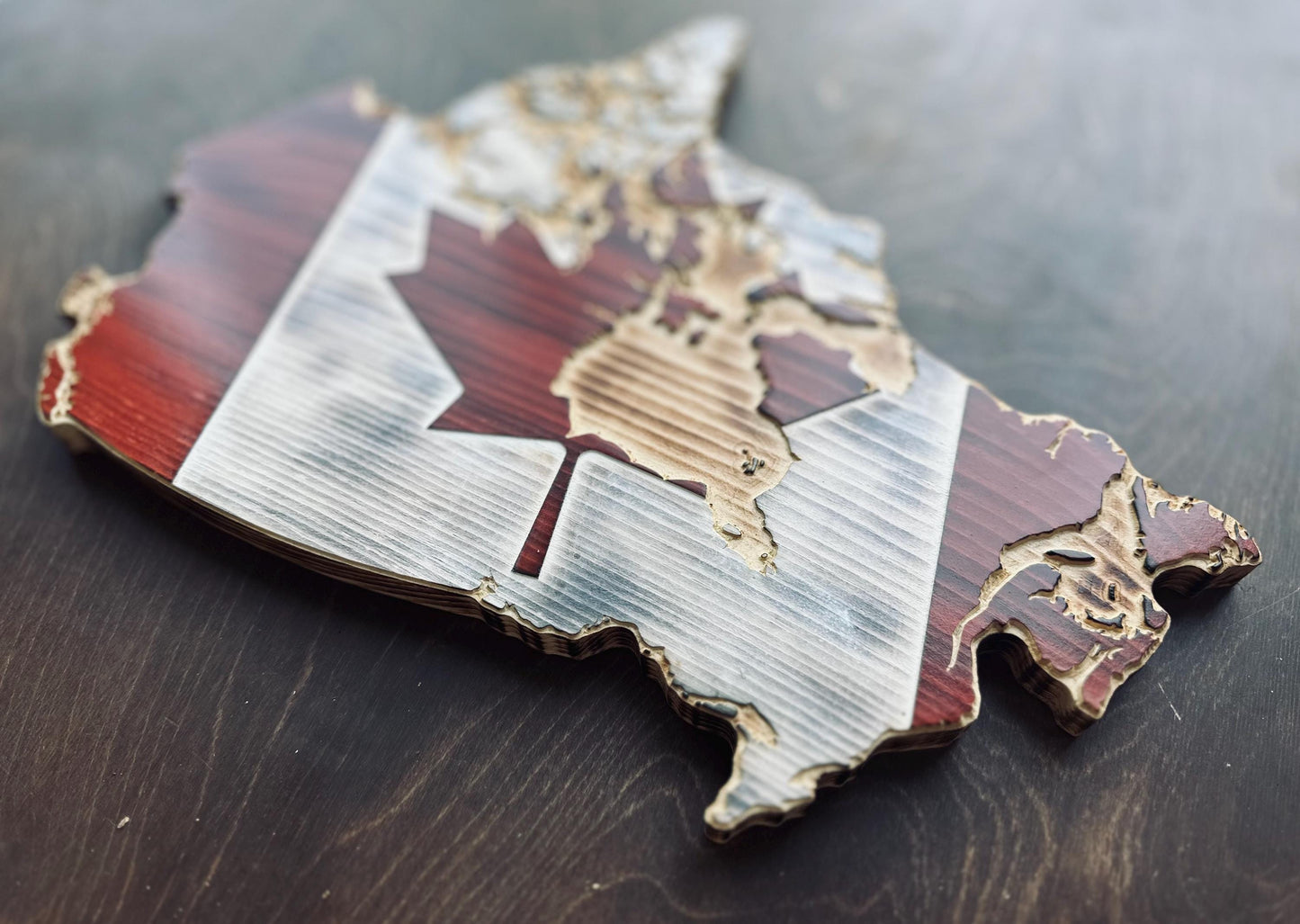 Wooden Canada Map Flag with Island Details | Ready to Ship