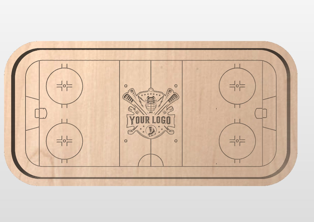 Hockey Rink Shape with Maple Leaf Hardwood Catchall Tray | Trivet | Serving Board | Charcuterie | Own Logo | Maple | Cherry | Walnut | Custom | Personalized