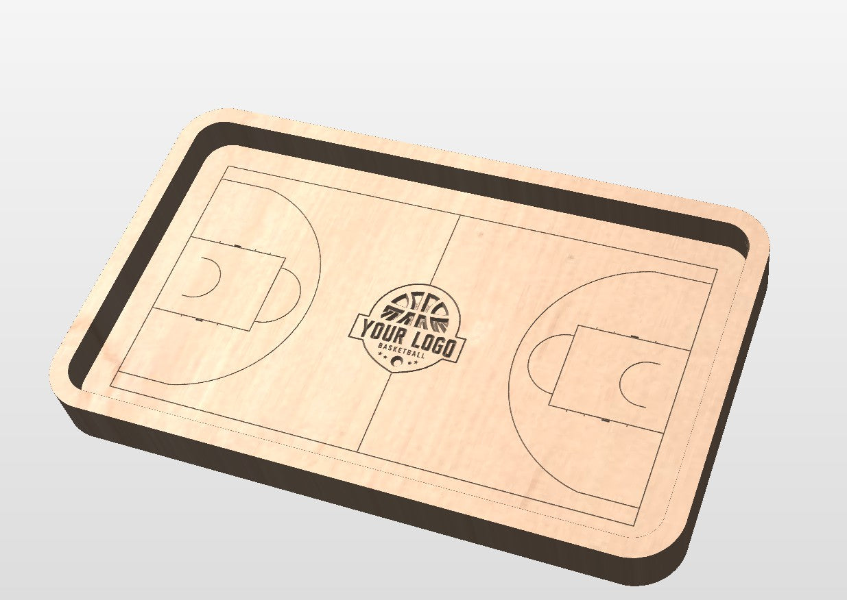 Basketball Court Shape Hardwood Catchall Tray | Trivet | Serving Board | Charcuterie | Personalized | Maple | Cherry | Walnut | Logo