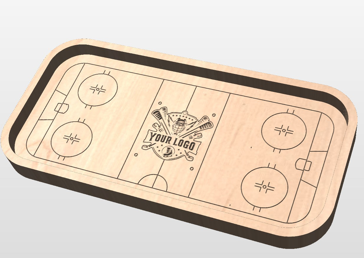 Hockey Rink Shape with Maple Leaf Hardwood Catchall Tray | Trivet | Serving Board | Charcuterie | Own Logo | Maple | Cherry | Walnut | Custom | Personalized