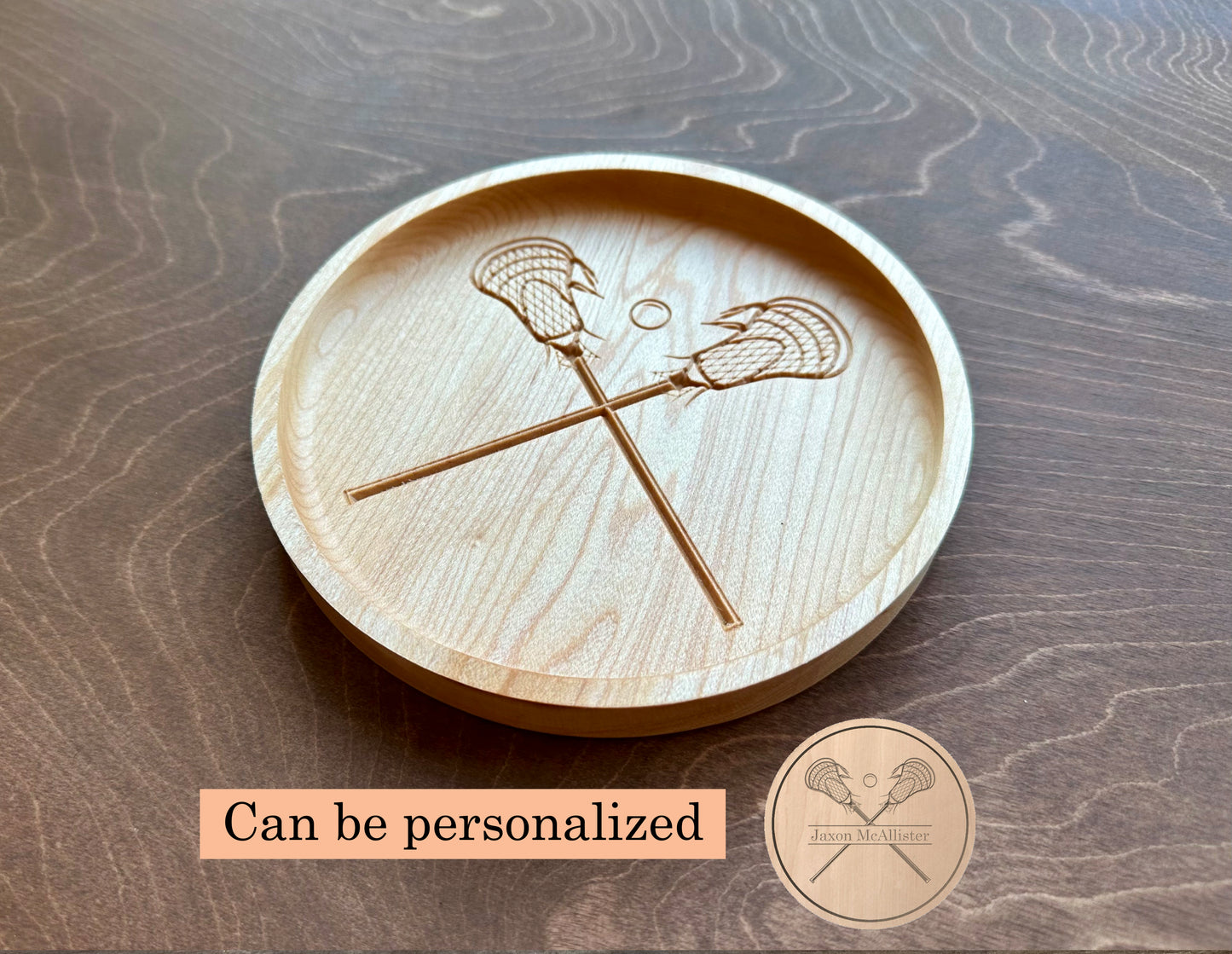 Lacrosse Sticks and Ball Hardwood Catchall Tray | Trivet | Personalized | Serving Tray | Maple | Cherry | Walnut