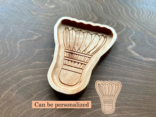 Badminton Shuttlecock Shape Hardwood Catchall Tray | Trivet | Personalized | Serving Tray | Maple | Cherry | Walnut
