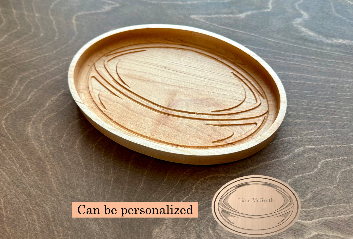 Rugby Ball Shape Hardwood Catchall Tray | Trivet| Personalized | Maple | Cherry | Walnut | Serving Board