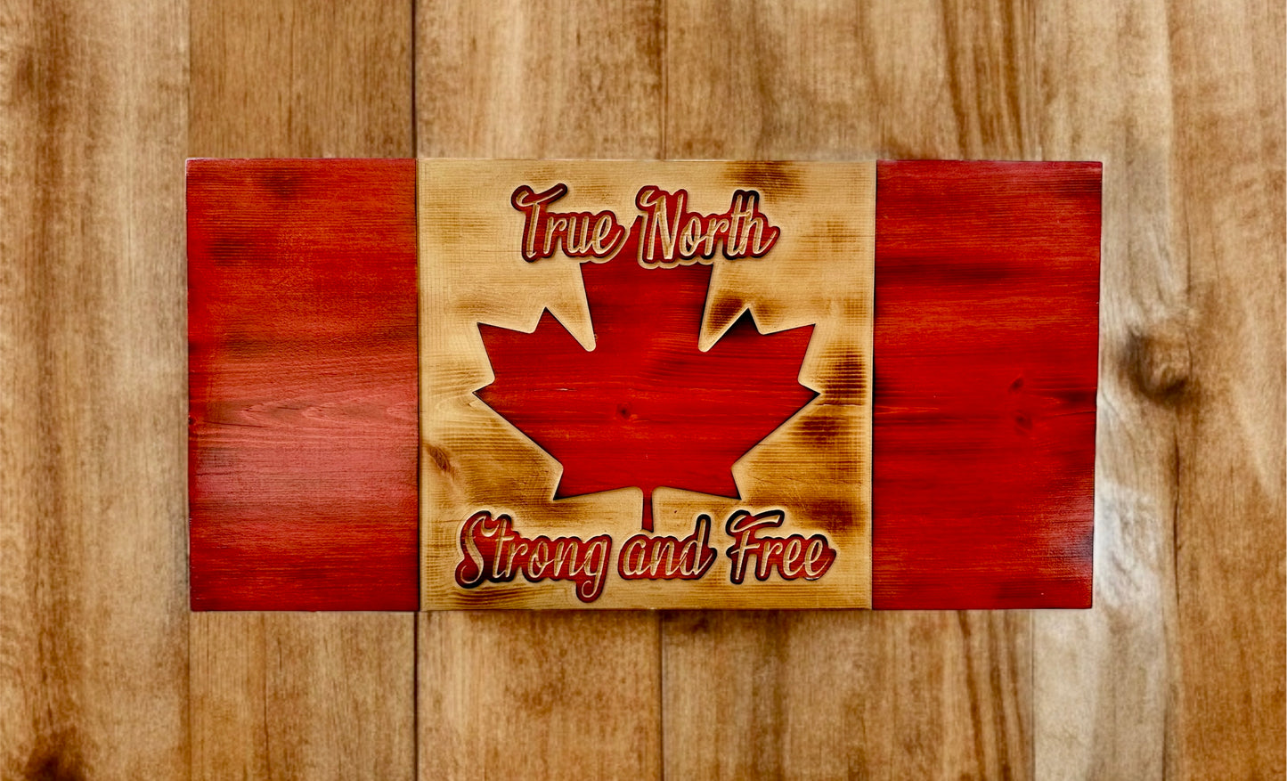 True North Strong And Free Wooden Canada Flag | 22.5 x 11.25 - Ready to Ship