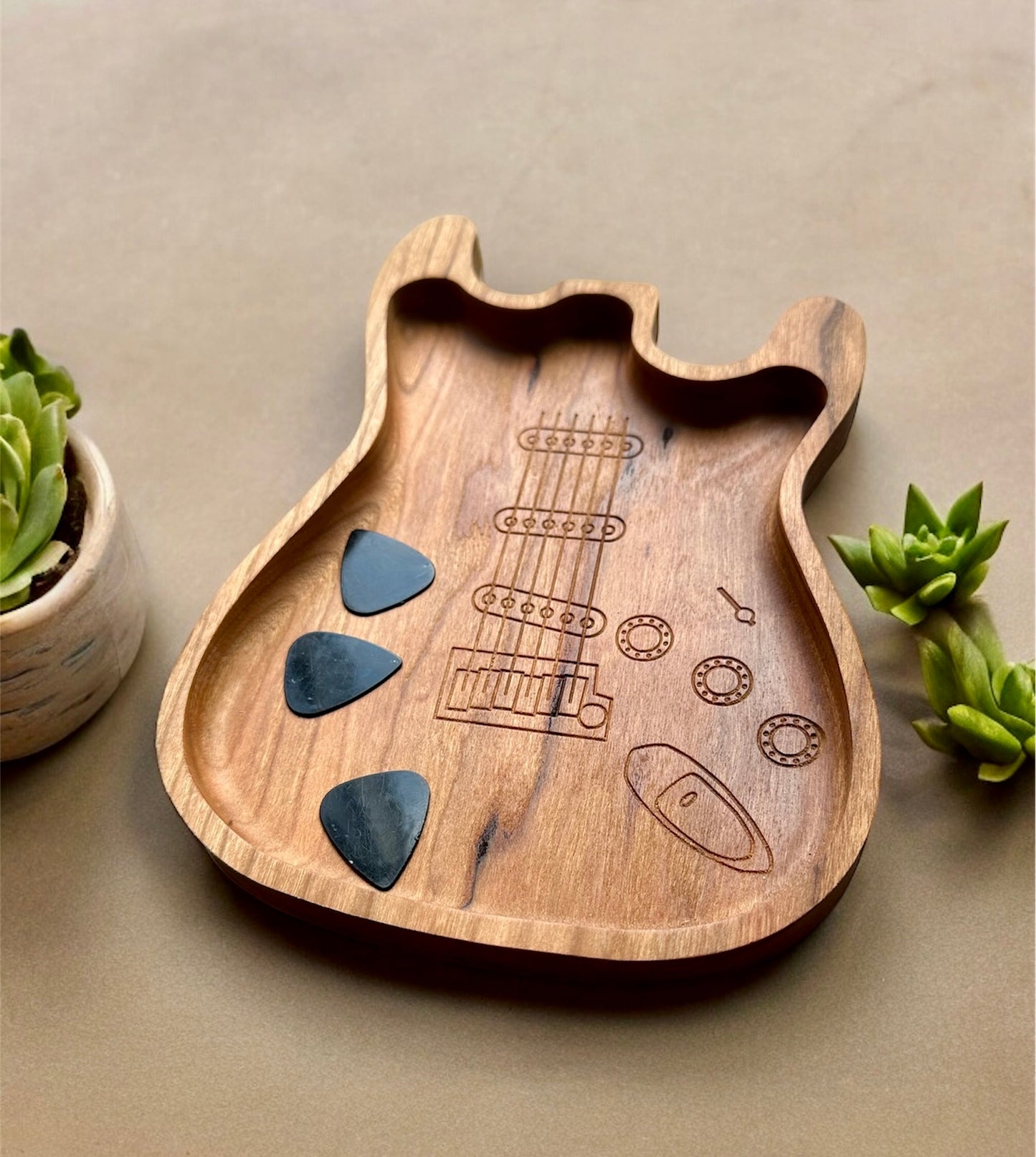 Electric Guitar Hardwood Tray | Maple | Cherry | Walnut | Guitar Pick Tray | Catchall Tray | Serving Tray