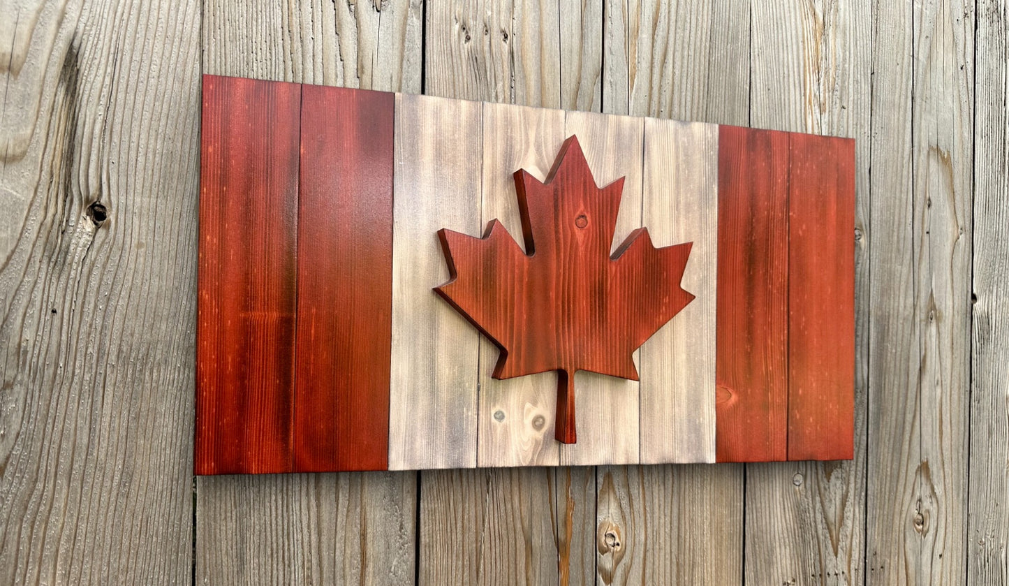 Drapeau du Canada en bois 3D rouge et blanc de 28 po x 14 po | Prêt pour l'expédition