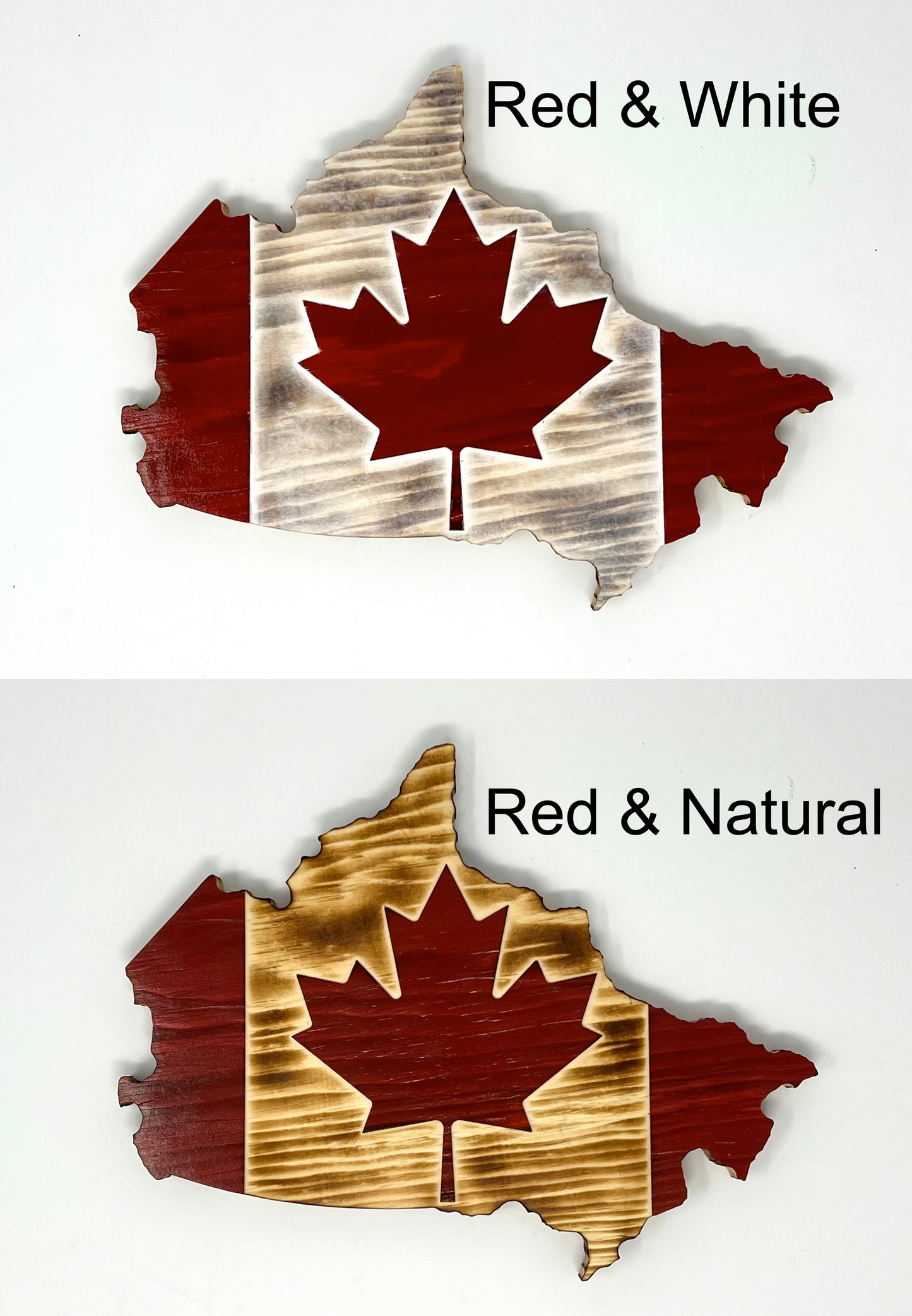 Drapeau de carte du Canada en bois | Pin | Rouge &amp; Naturel | Drapeau de forme du Canada