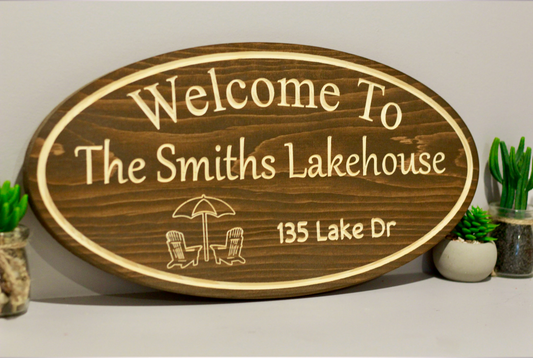 Personalized Wood Sign | Carved | Cottage | House | Camp | Farm | Cabin | Lake | Beach | Garden | Number | Backyard | Patio | Pool