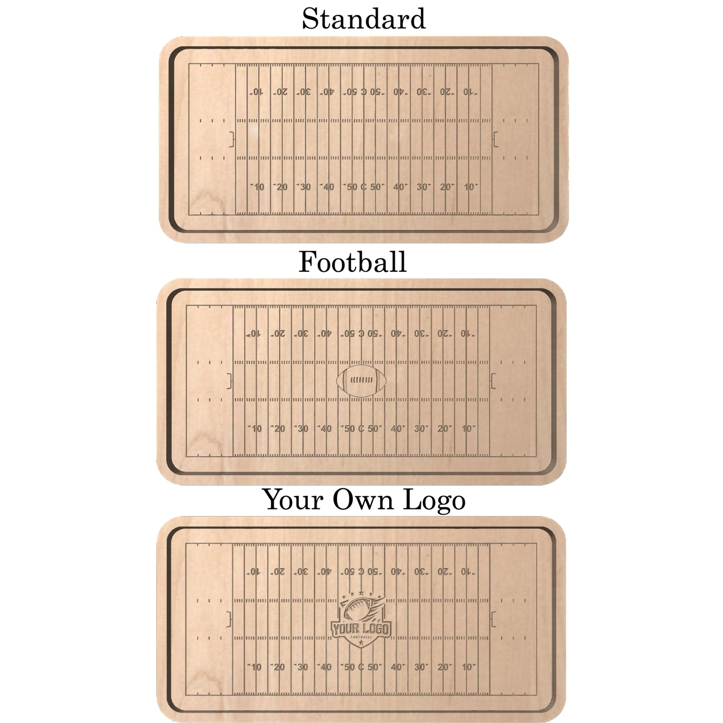 Canadian Football Field Shape Hardwood Catchall Tray | Trivet | Serving Board | Charcuterie | Personalized | Logo | Maple | Cherry | Walnut