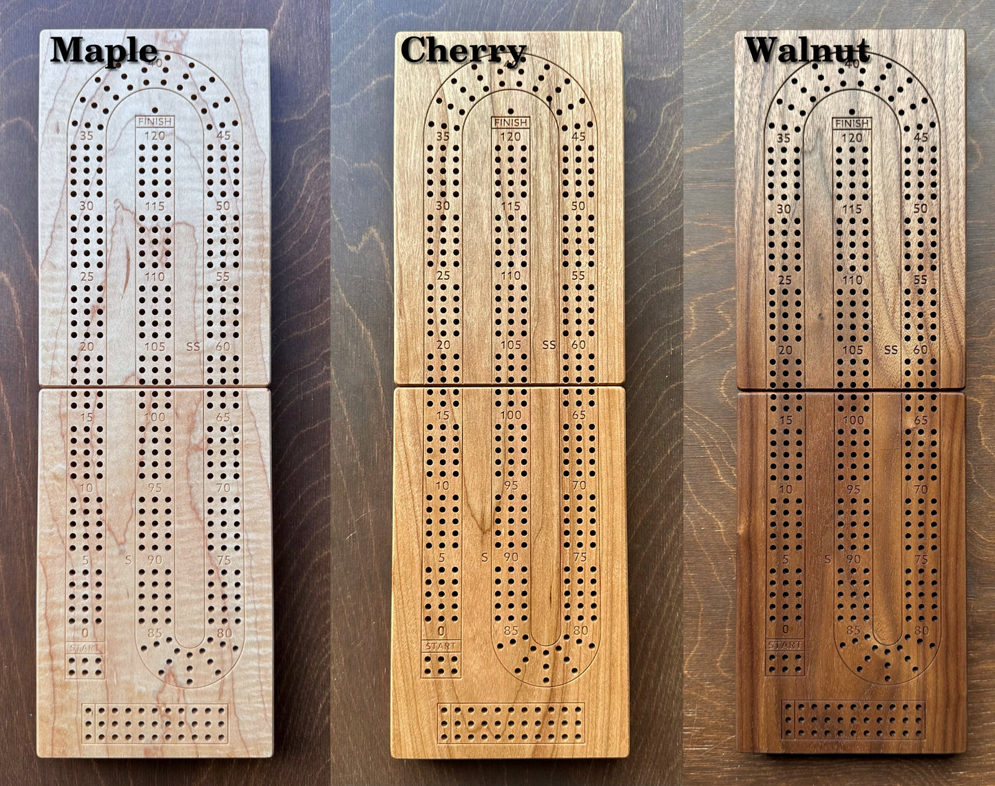 Folding Cribbage Board | 3 Tracks | Travel Size | Portable | Built-in Storage | Metal Pegs | Personalized Engraving | Premium Hardwood