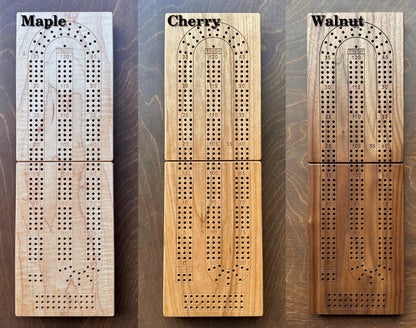 Folding Cribbage Board | 3 Tracks | Travel Size | Portable | Built-in Storage | Metal Pegs | Personalized Engraving | Premium Hardwood
