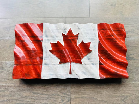 Wavy Wooden Canada Flag | Red & White | 18.5” x 9.25” | Ready to Ship