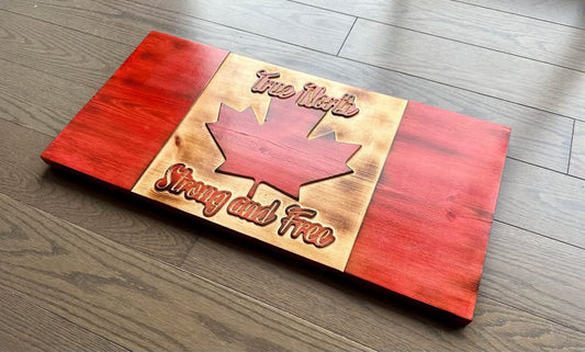 True North Strong And Free Wooden Canada Flag | 22.5 x 11.25 - Ready to Ship