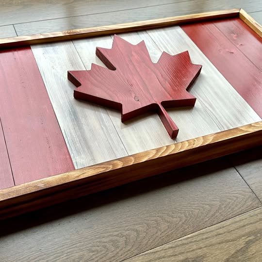 3D Wooden Canada Flags | Red & White with Natural Frame | 29" x 15" | Ready to Ship