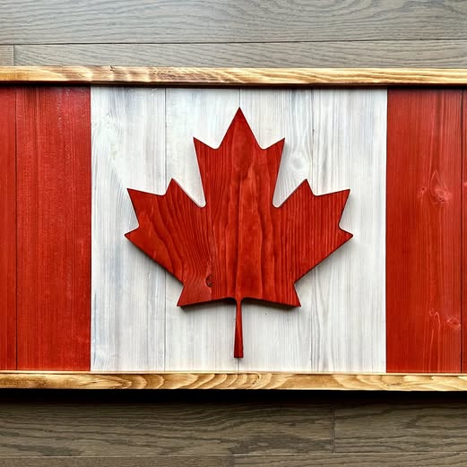 3D Wooden Canada Flags | Red & White with Natural Frame | 29" x 15" | Ready to Ship