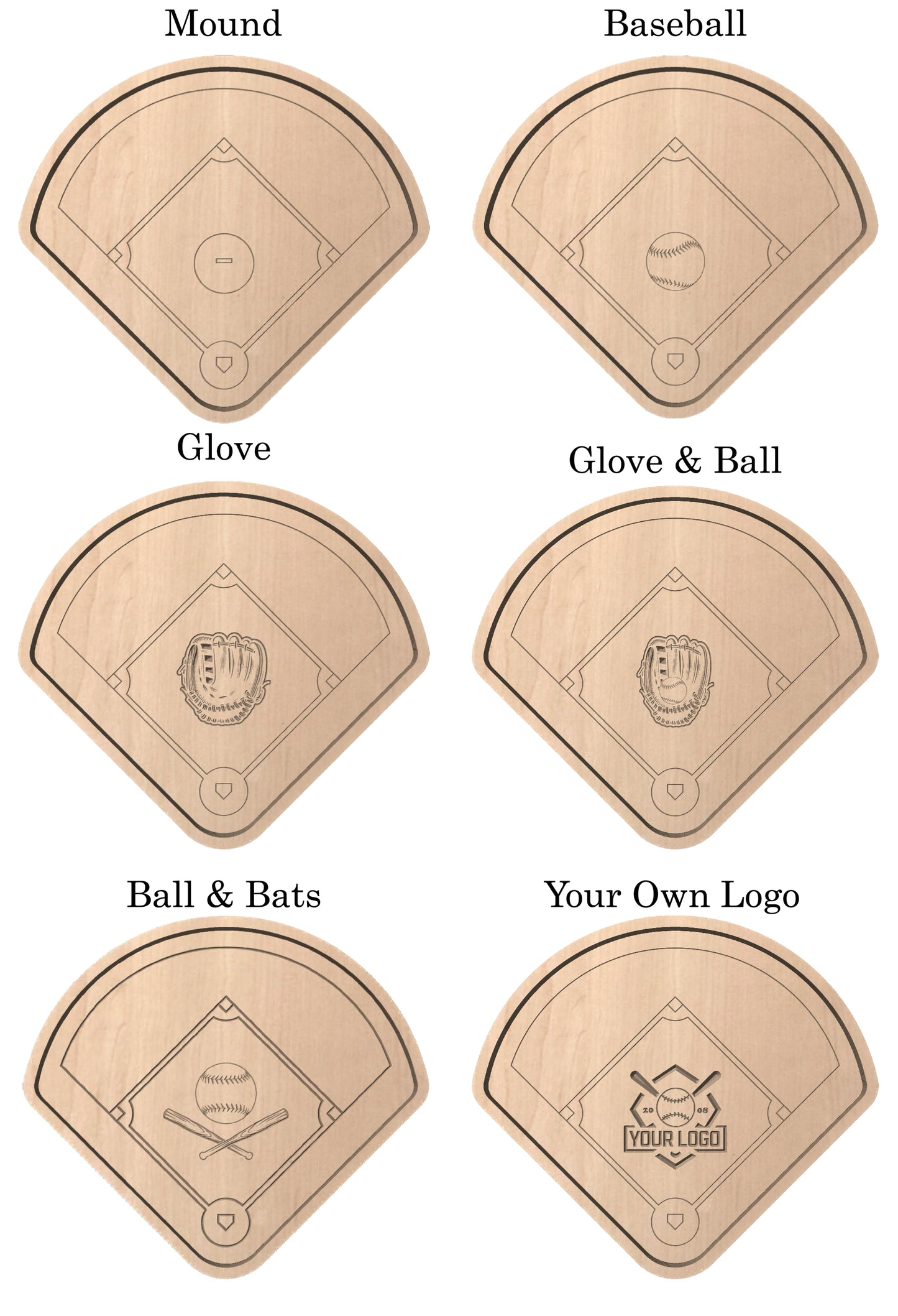 Baseball Diamond Shape Hardwood Catchall Tray | Trivet | Serving Board | Charcuterie | Personalized | Logo | Maple | Cherry | Walnut | Baseball Field