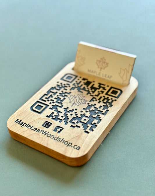 Customized QR Code Wood Sign with Business Card Holder - Made to Order