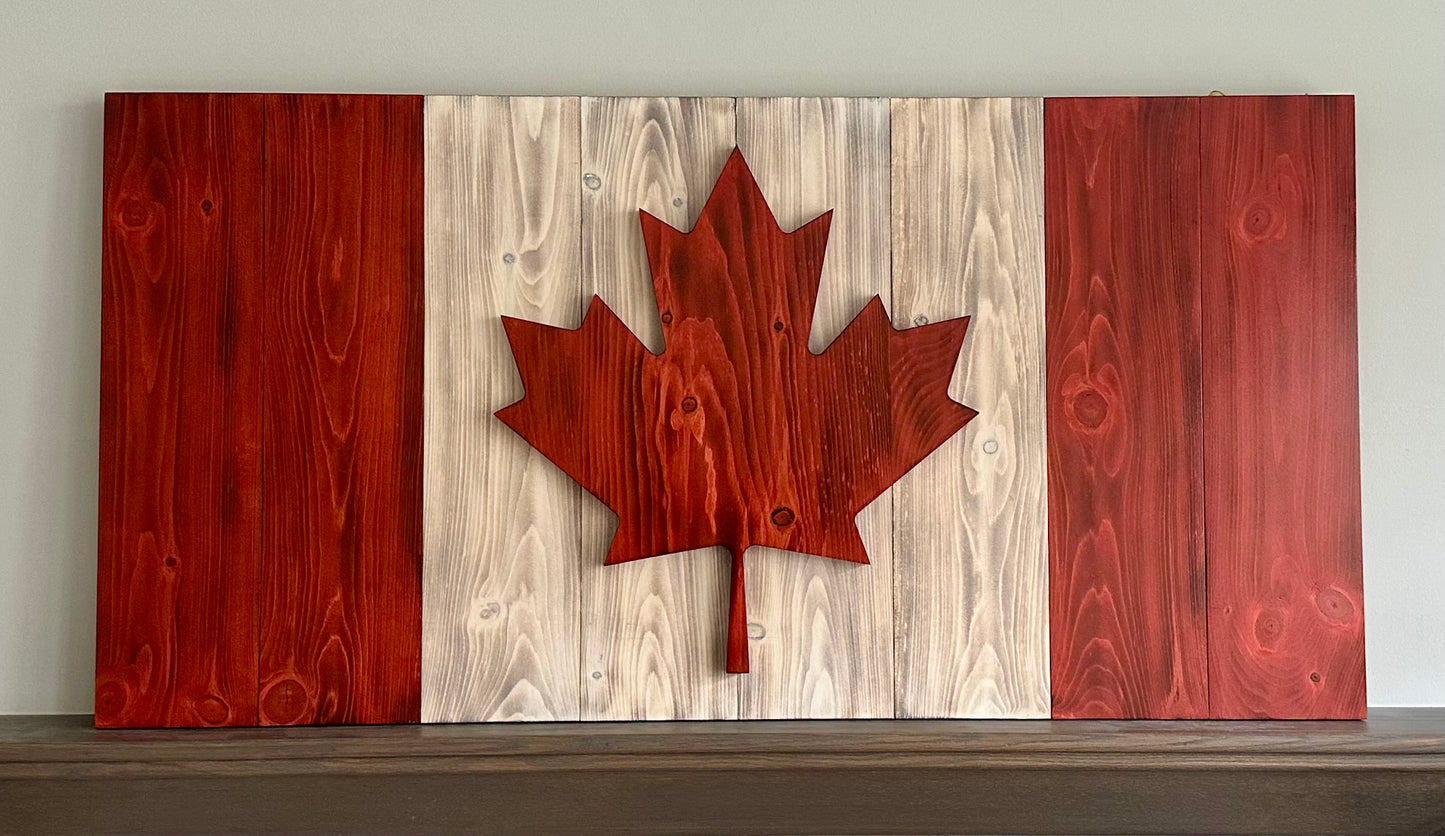 Drapeau du Canada en bois 3D rouge et blanc de 44 po x 22 po | Prêt pour l'expédition