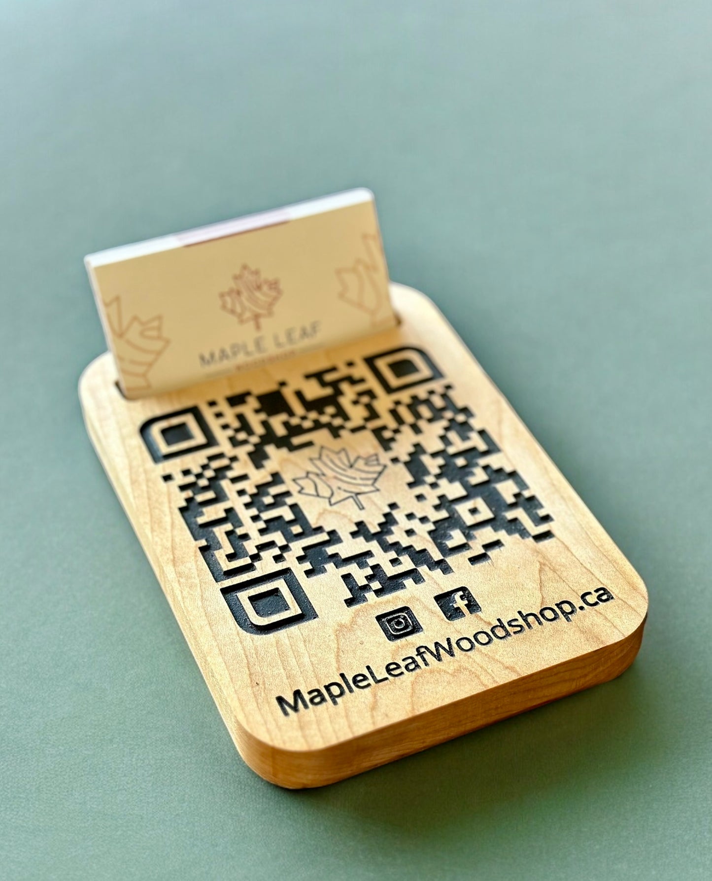 Customized QR Code Wood Sign with Business Card Holder - Made to Order