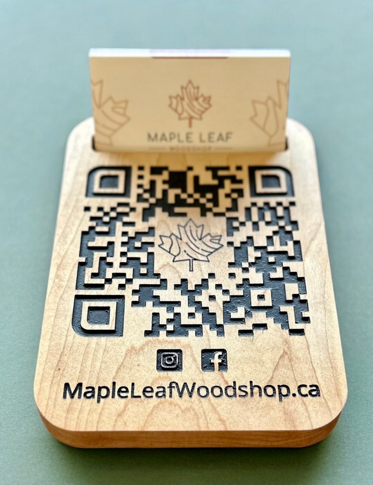 Customized QR Code Wood Sign with Business Card Holder - Made to Order