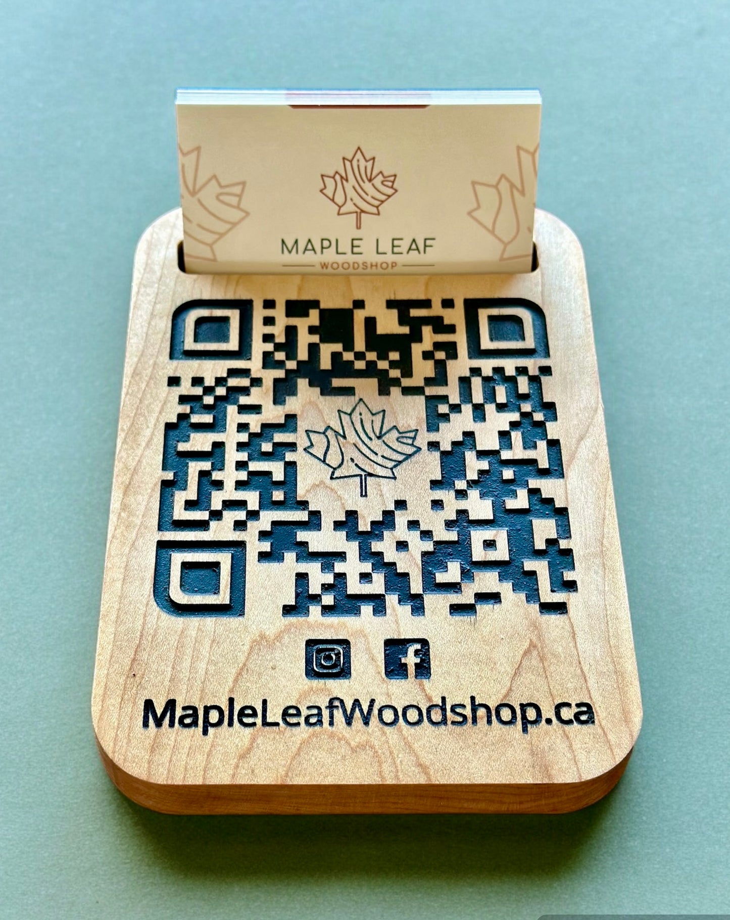 Customized QR Code Wood Sign with Business Card Holder - Made to Order