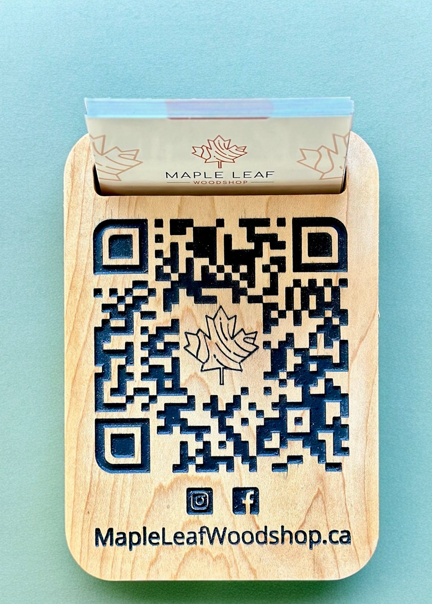 Customized QR Code Wood Sign with Business Card Holder - Made to Order