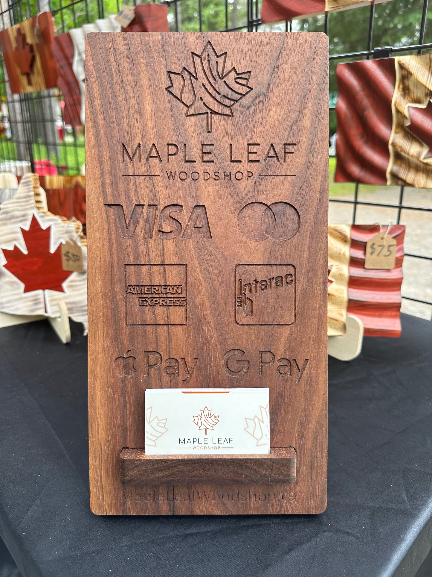 Customized Walnut Payment Method Sign with Business Cards Holder - Made to Order