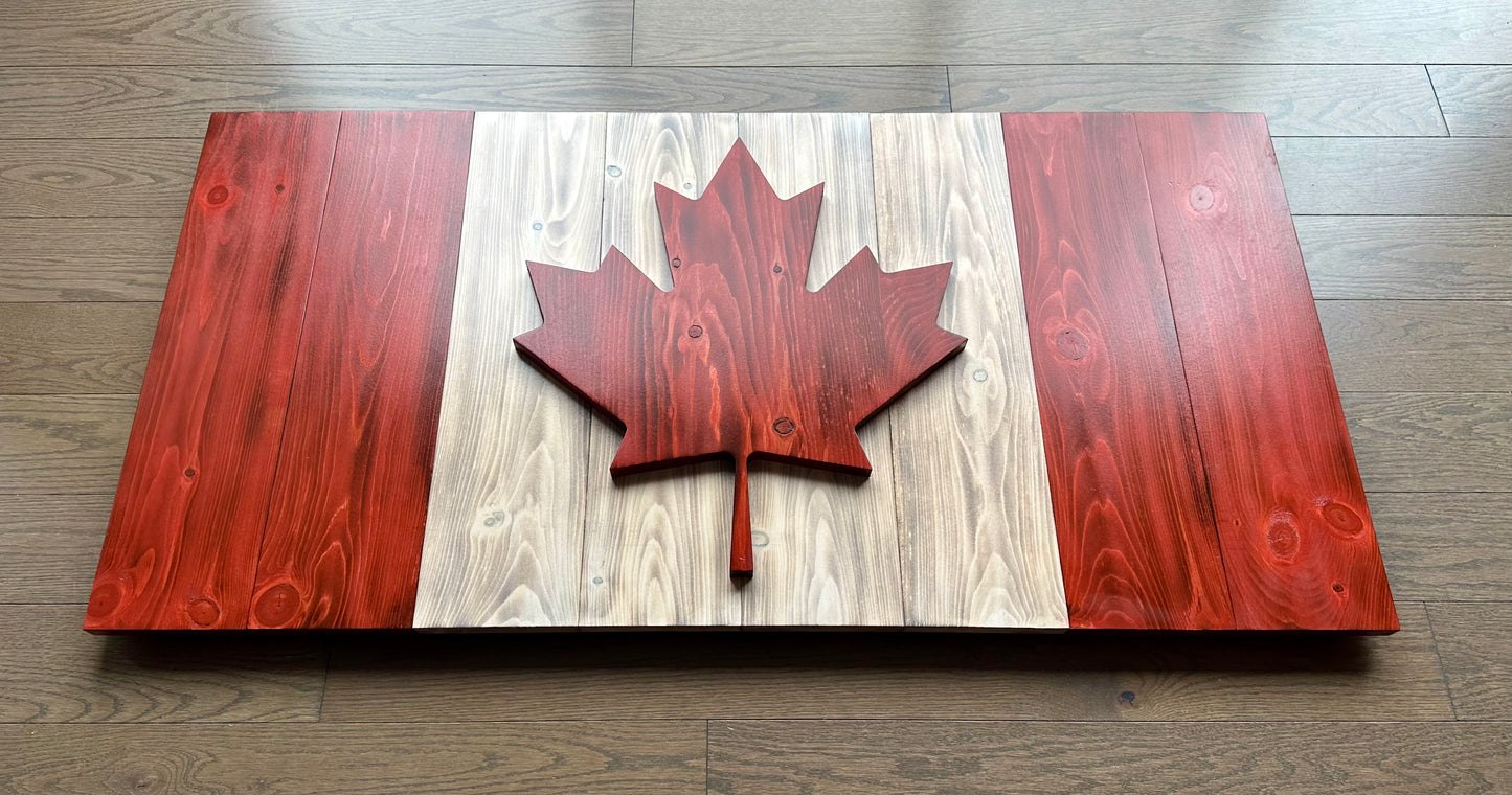 Drapeau du Canada en bois 3D rouge et blanc de 44 po x 22 po | Prêt pour l'expédition