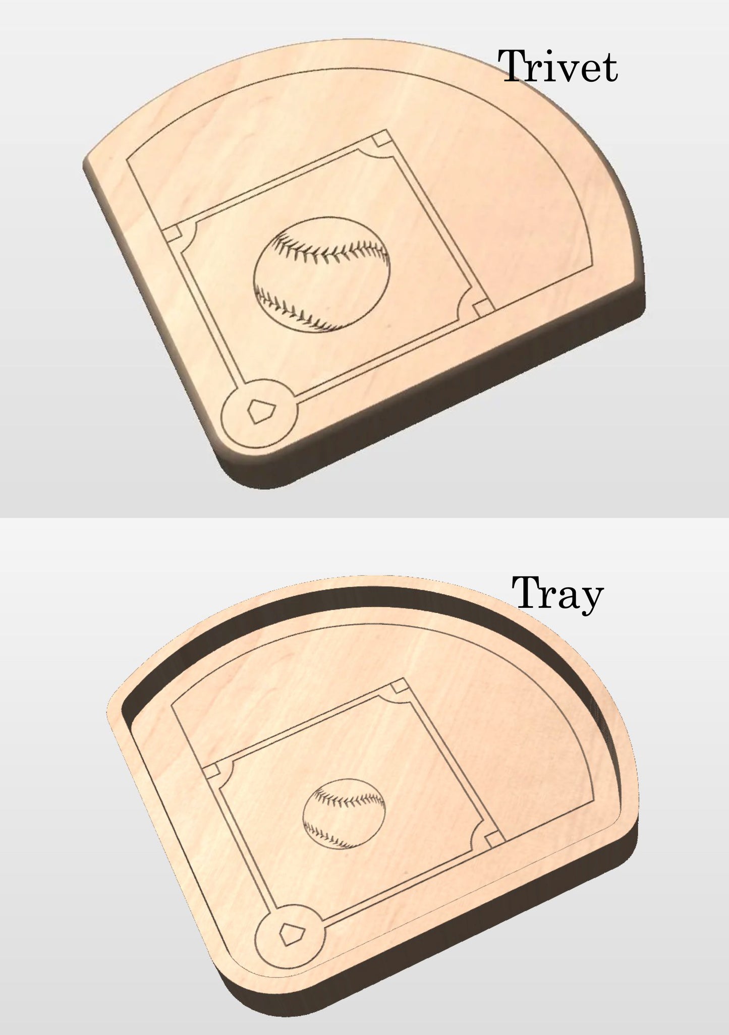 Baseball Diamond Shape Hardwood Catchall Tray | Trivet | Serving Board | Charcuterie | Personalized | Logo | Maple | Cherry | Walnut | Baseball Field