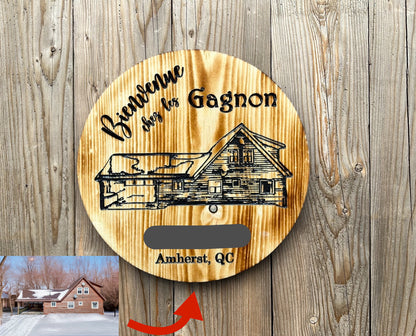 Panneau de maison personnalisé | Transformez une photo de votre maison en panneau de bois | Chalet | Cabane | Grange | Ferme | Manoir | Remise