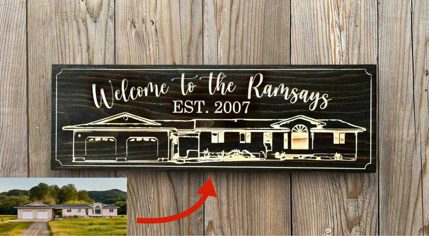 Personalized House Wood Sign | Turn A Picture of Your Own House Into a Wood Sign | Cottage | Cabin | Barn | Farmhouse | Mansion | Shed