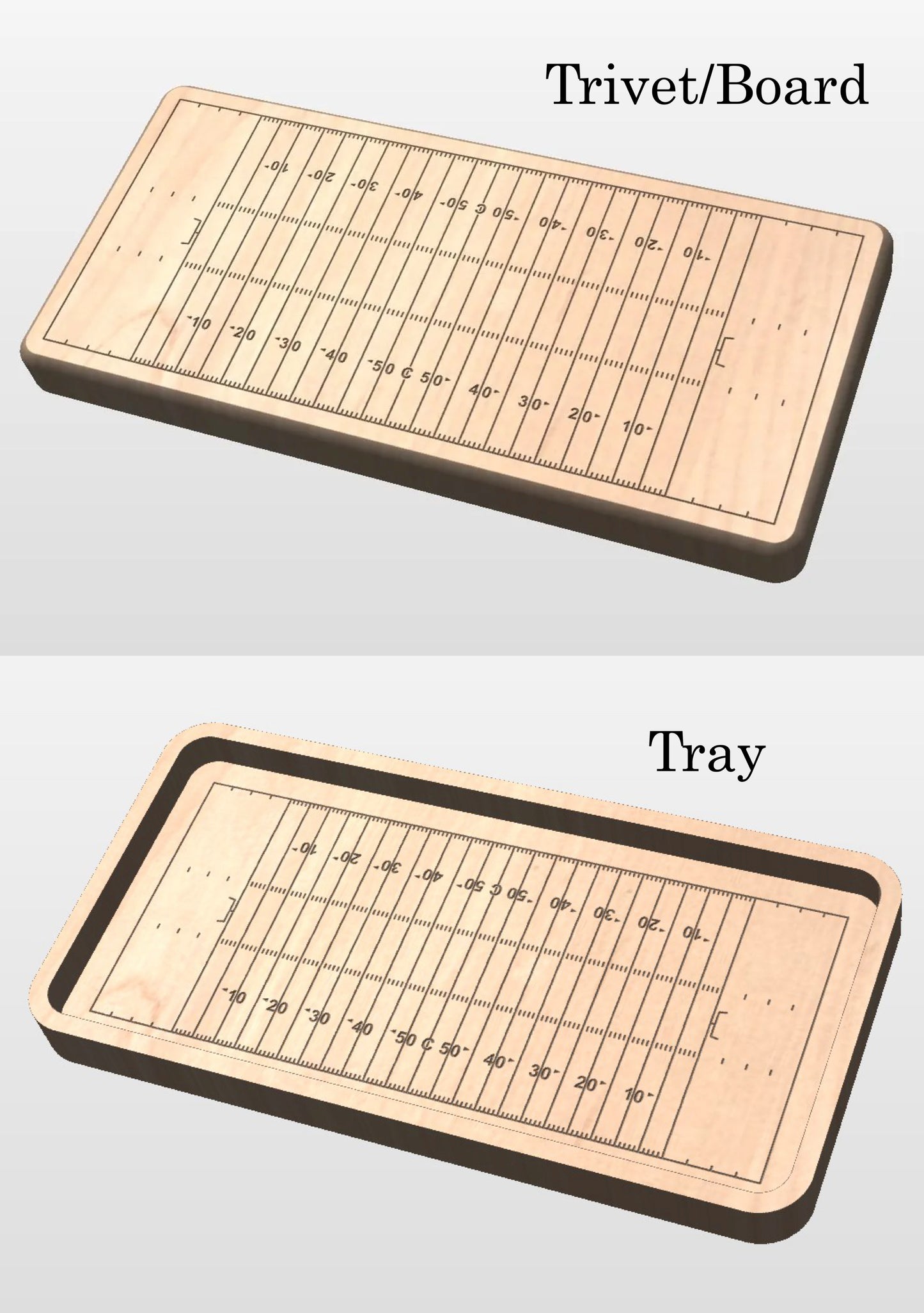 Canadian Football Field Shape Hardwood Catchall Tray | Trivet | Serving Board | Charcuterie | Personalized | Logo | Maple | Cherry | Walnut