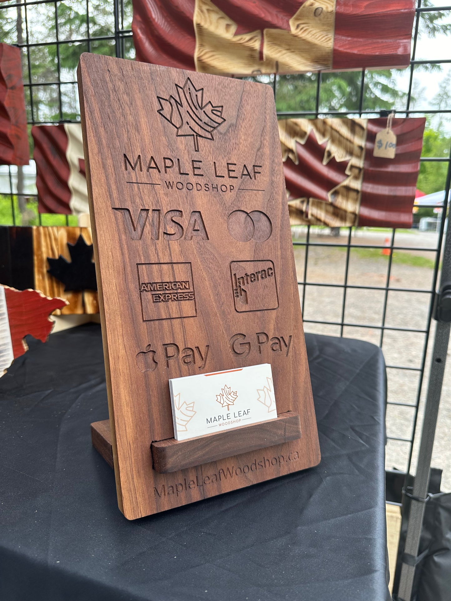 Customized Walnut Payment Method Sign with Business Cards Holder - Made to Order