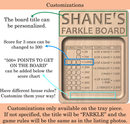 Folding Farkle Board | 10,000 | Travel Size | Built-in Storage | Ten Thousands | Dice | Board Game | Pegs | Personalized | Solid Hardwood