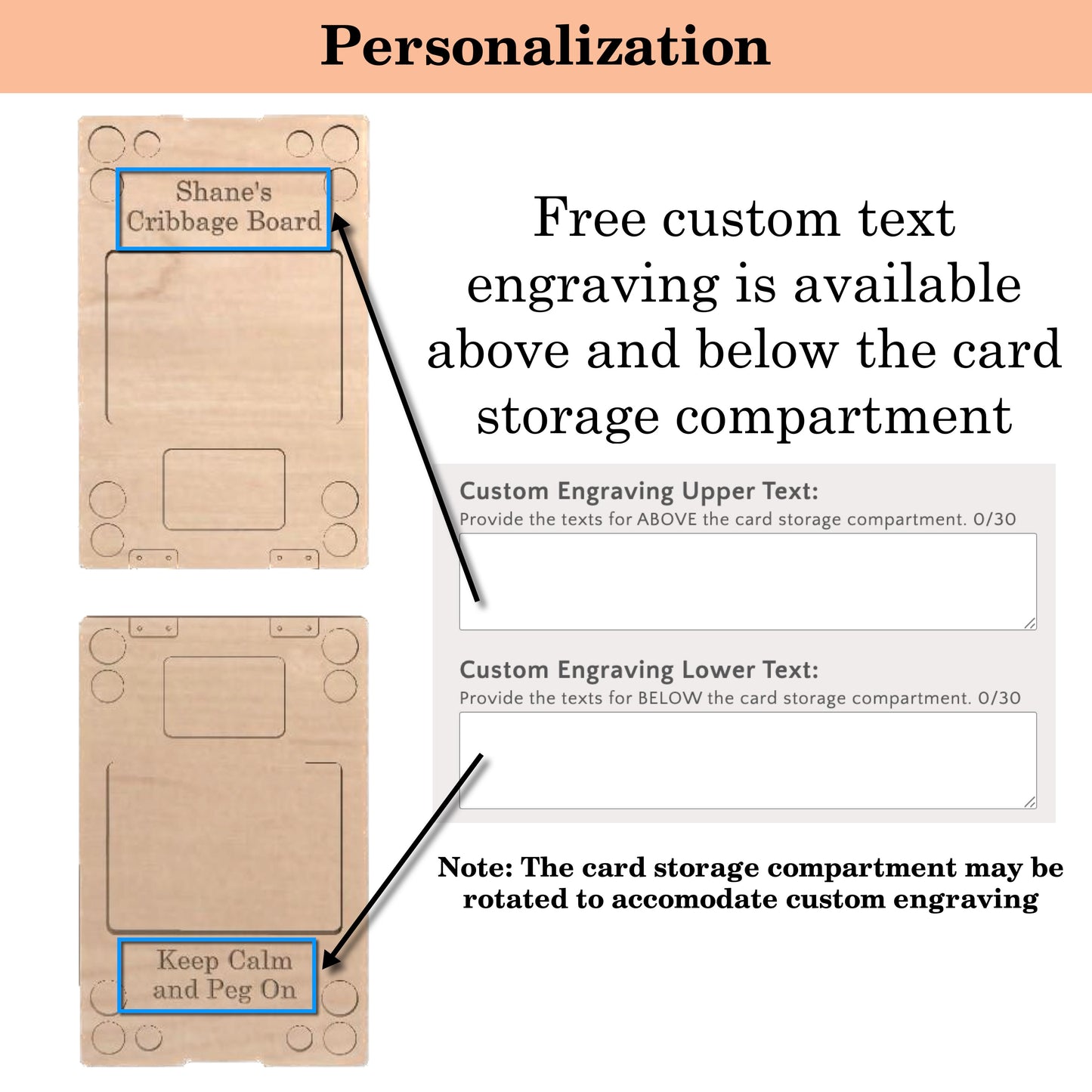 Folding Cribbage Board | 3 Tracks | Travel Size | Portable | Built-in Storage | Metal Pegs | Personalized Engraving | Premium Hardwood