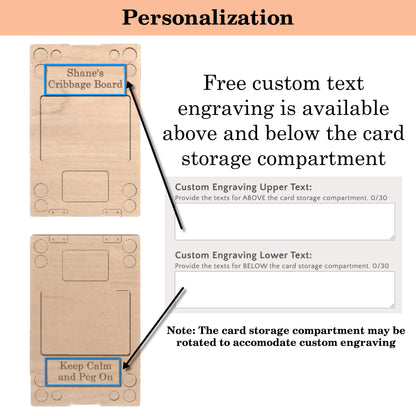 Folding Cribbage Board | 3 Tracks | Travel Size | Portable | Built-in Storage | Metal Pegs | Personalized Engraving | Premium Hardwood