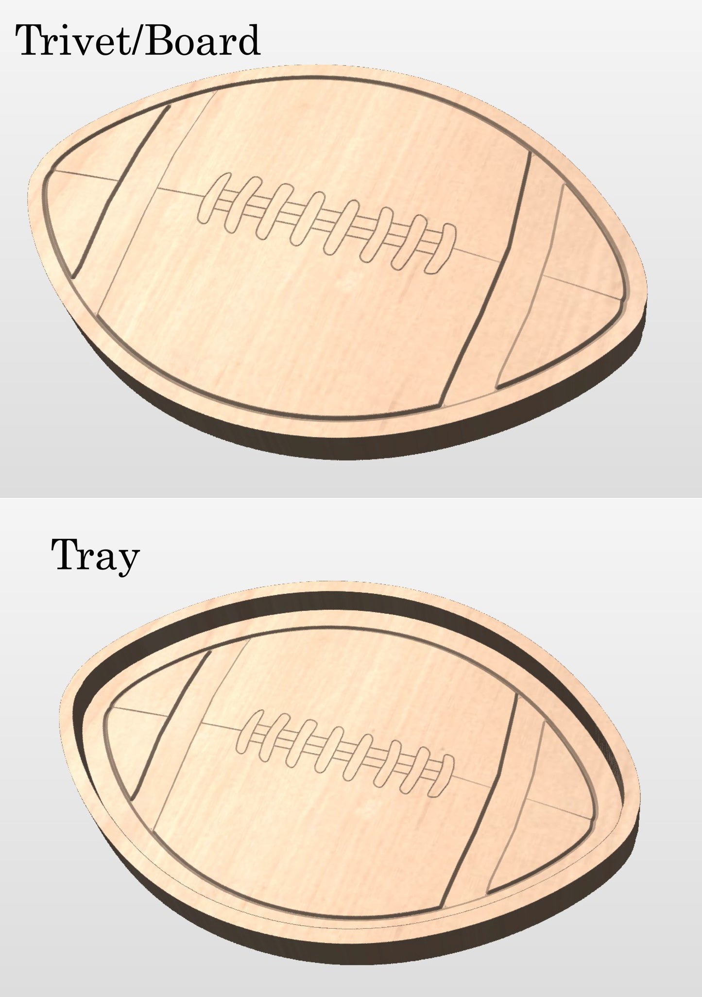 Canadian/American Football Shape Hardwood Catchall Tray | Trivet|  Personalized | Maple | Cherry | Walnut | Serving Board | Charcuterie