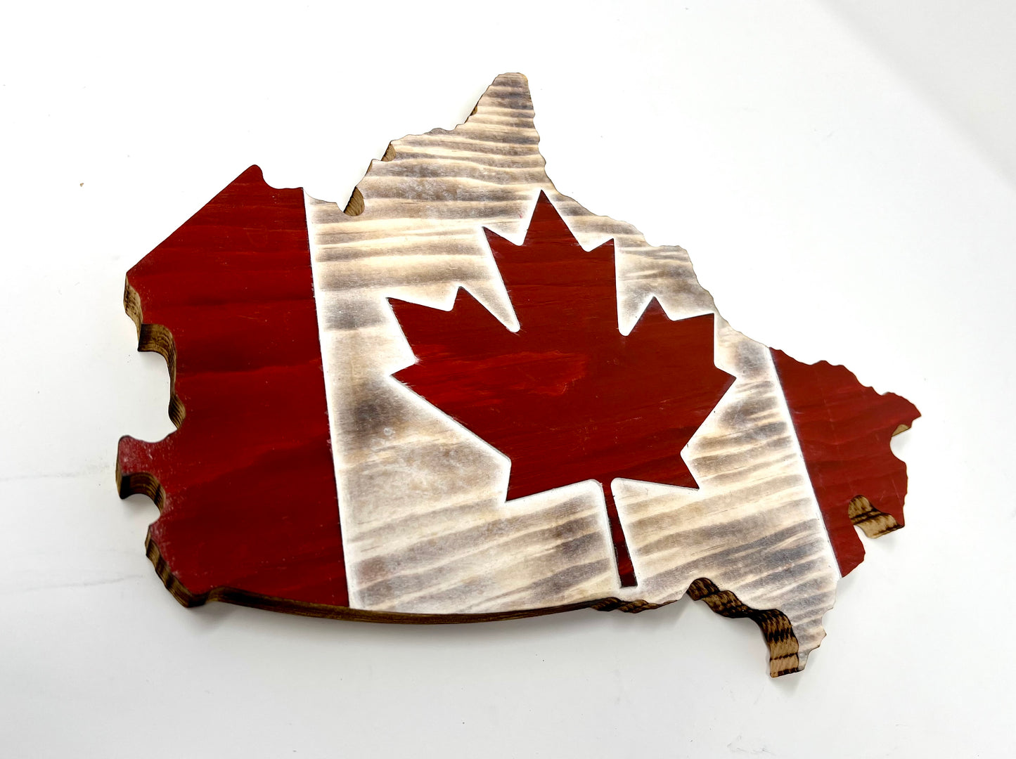 Wooden Canada Map Flag | Pine | Red & White | Canada Shape Flag