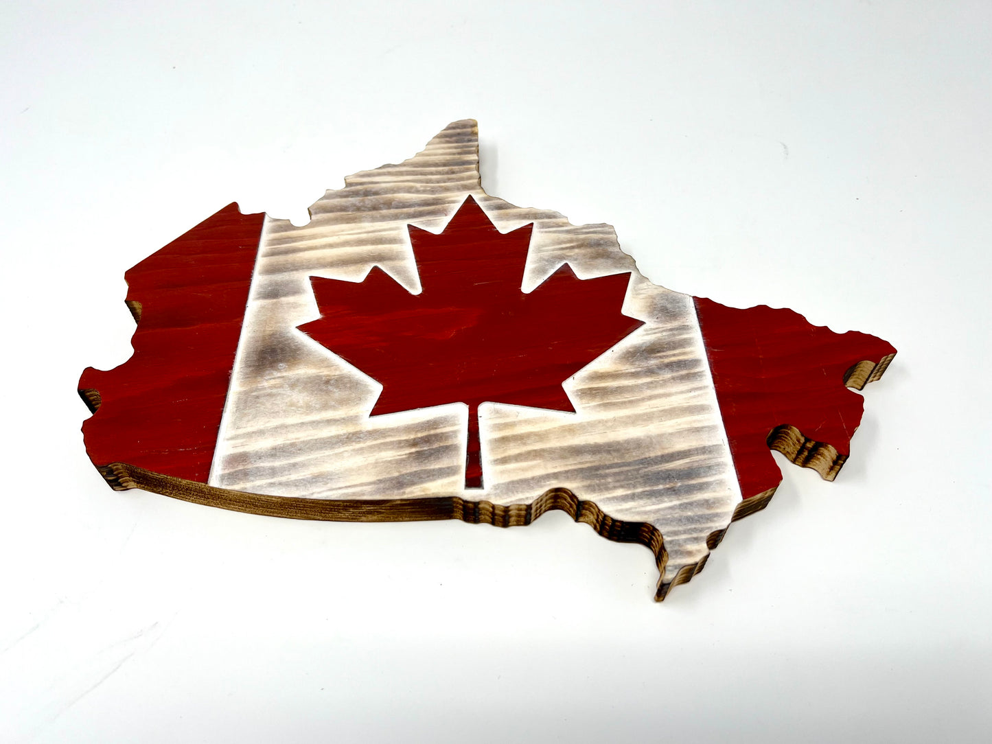 Drapeau de carte du Canada en bois | Pin | Rouge et Blanc | Drapeau de forme du Canada