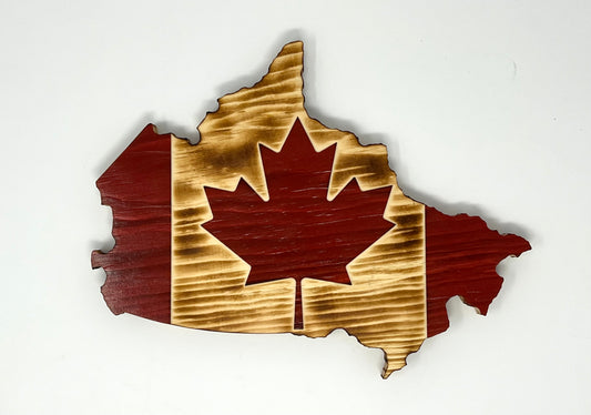 Drapeau de carte du Canada en bois | Pin | Rouge &amp; Naturel | Drapeau de forme du Canada