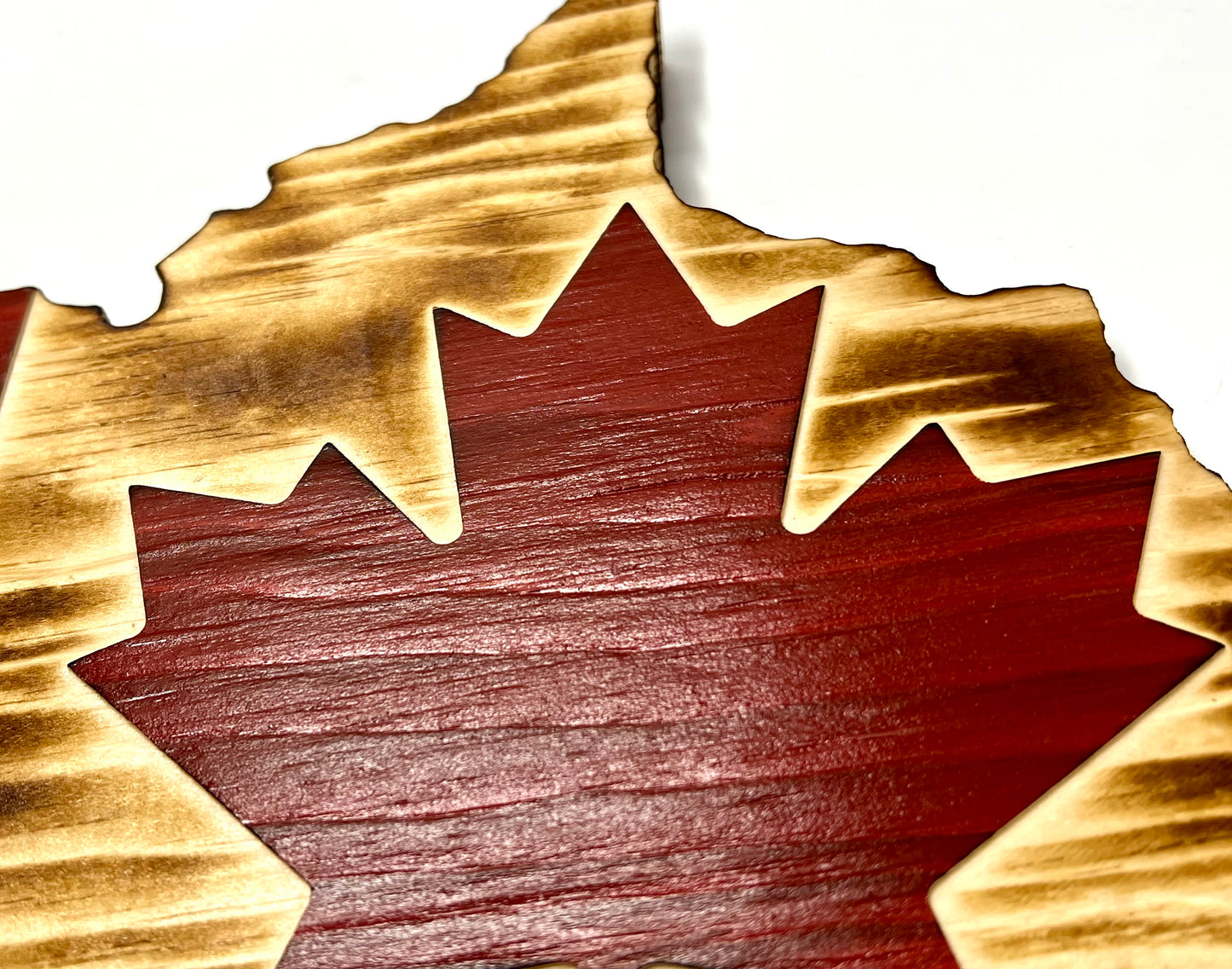 Drapeau de carte du Canada en bois | Pin | Rouge &amp; Naturel | Drapeau de forme du Canada