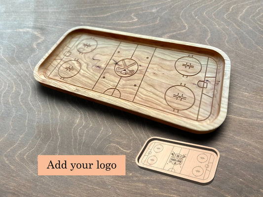 Hockey Rink Shape Hardwood Catchall Tray | Trivet | Serving Board | Charcuterie | Own Logo | Maple | Cherry | Walnut | Custom | Personalized