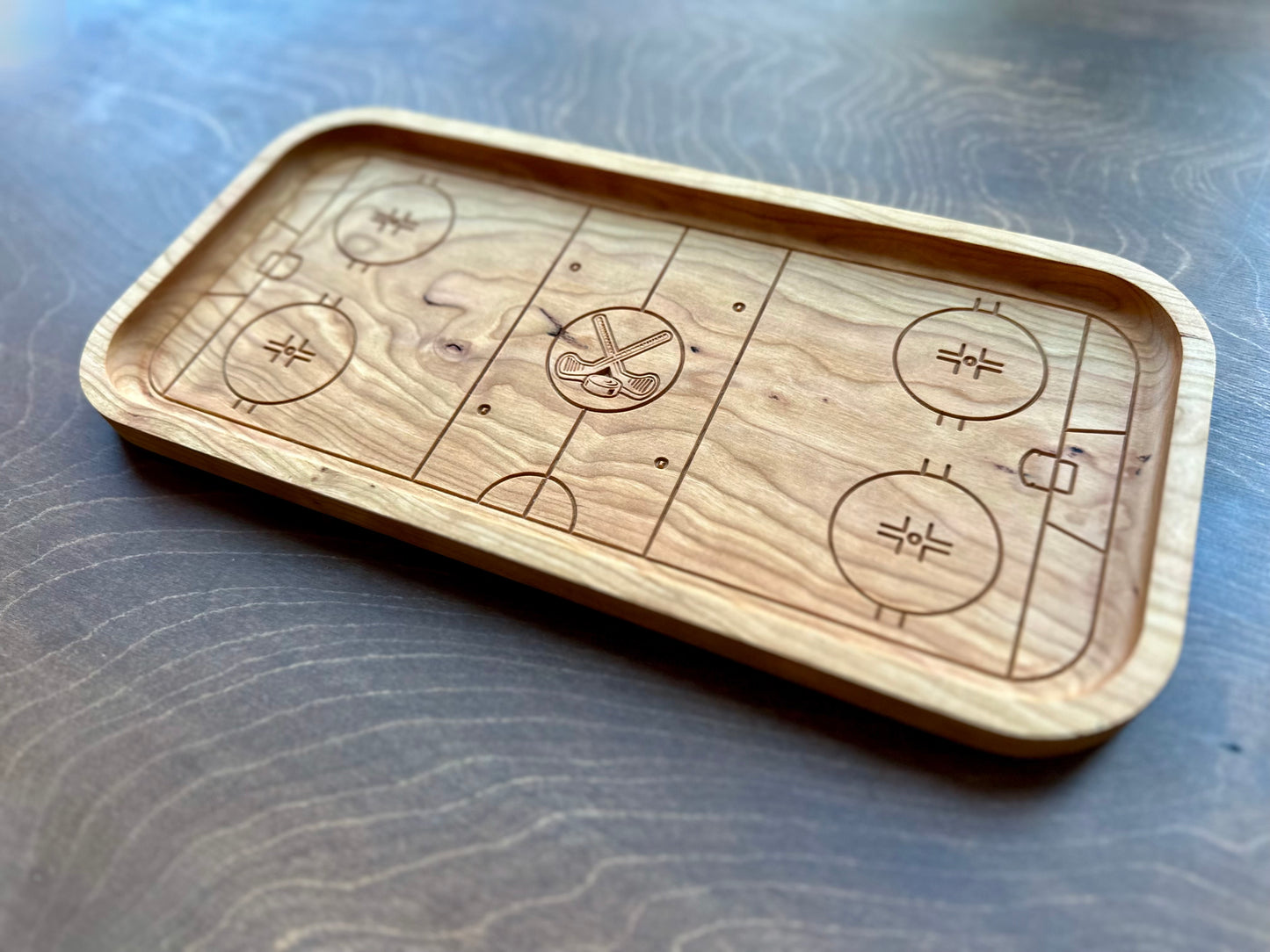 Hockey Rink Shape Hardwood Catchall Tray | Trivet | Serving Board | Charcuterie | Own Logo | Maple | Cherry | Walnut | Custom | Personalized