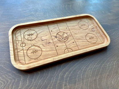 Hockey Rink Shape Hardwood Catchall Tray | Trivet | Serving Board | Charcuterie | Own Logo | Maple | Cherry | Walnut | Custom | Personalized