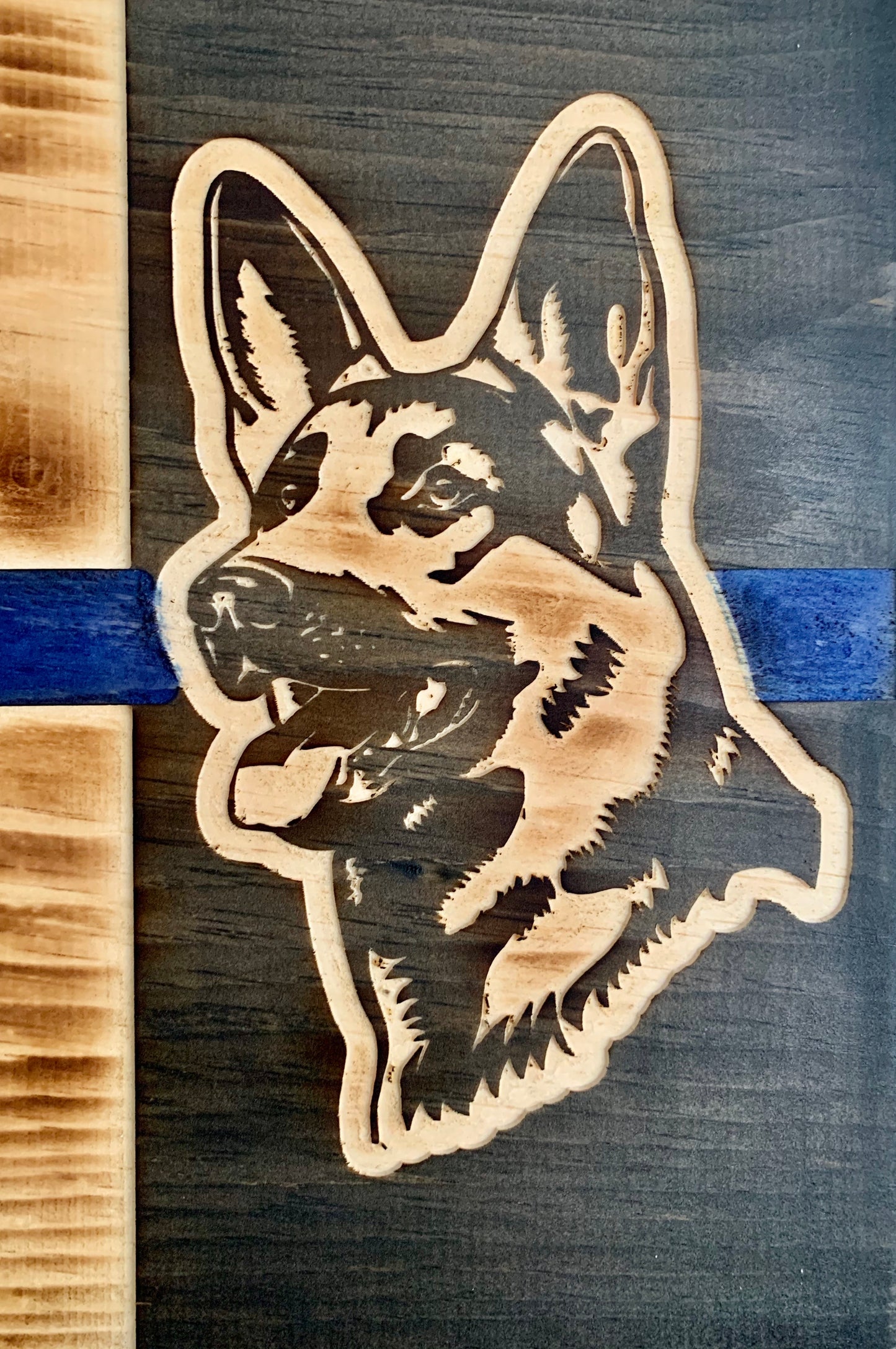 Drapeau du Canada en bois K9 Blue Thin Line personnalisé | Police | Officier | Premier intervenant | K-9 | Chien