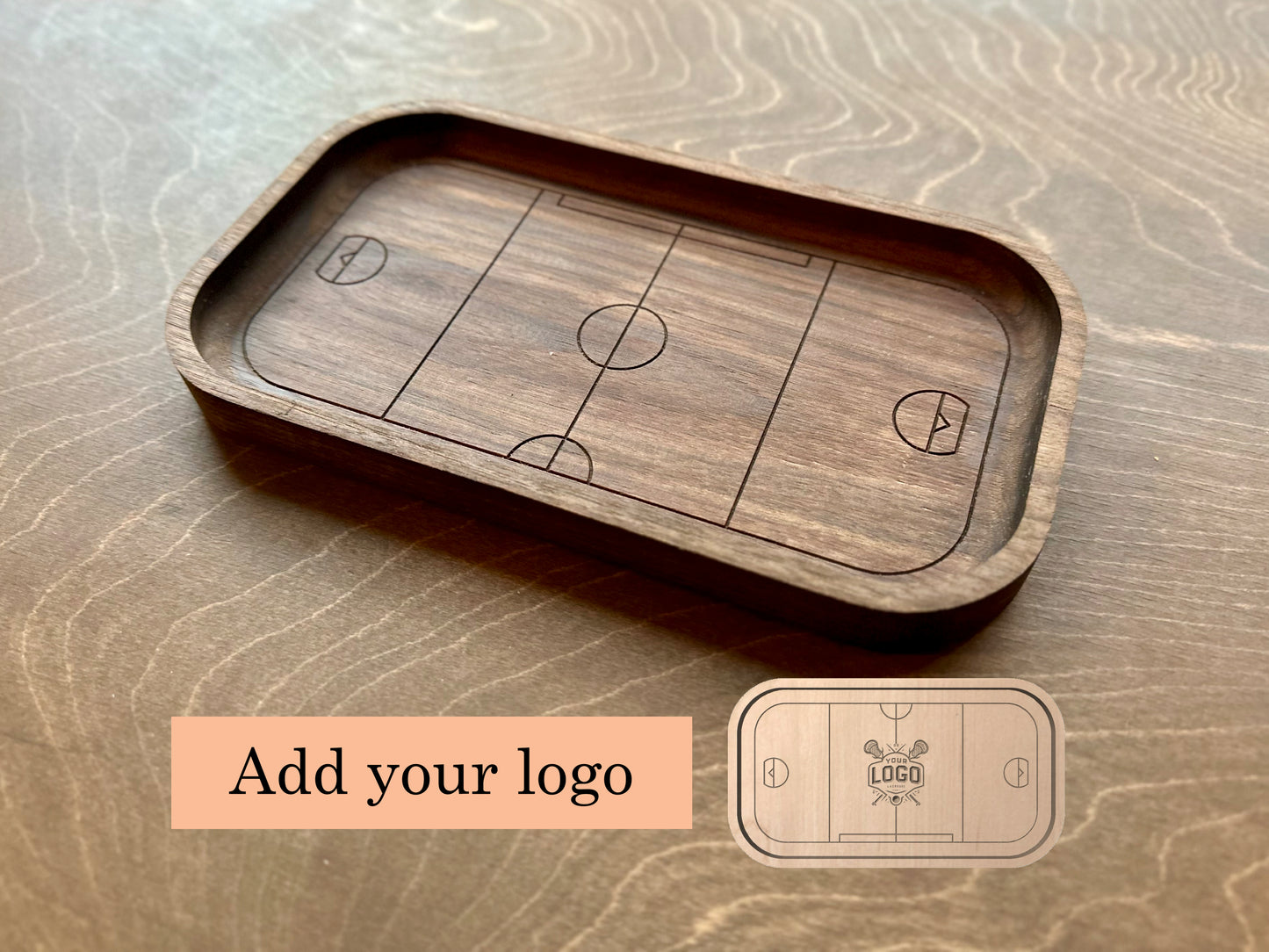 Box Lacrosse Field Shape Hardwood Catchall Tray | Trivet | Serving Board | Charcuterie | Personalized | Maple | Cherry | Walnut | Logo