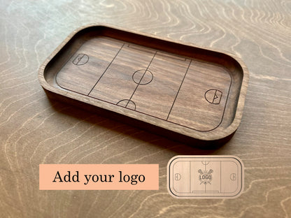 Box Lacrosse Field Shape Hardwood Catchall Tray | Trivet | Serving Board | Charcuterie | Personalized | Maple | Cherry | Walnut | Logo
