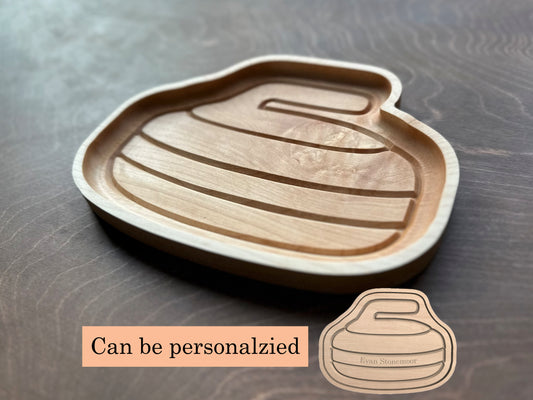 Curling Stone Shape Hardwood Tray | Trivet | Personalized | Catchall Tray | Serving Board | Charcuterie | Maple | Cherry | Walnut