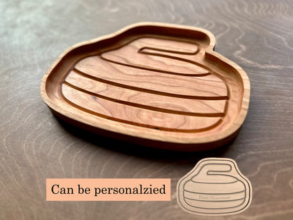 Curling Stone Shape Hardwood Tray | Personalized | Catchall Tray | Maple | Cherry | Walnut