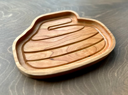 Curling Stone Shape Hardwood Tray | Personalized | Catchall Tray | Maple | Cherry | Walnut